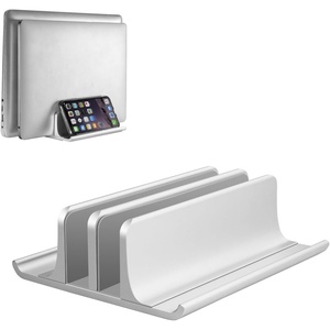 image:imageVaydeer Double Adjustable Vertical Laptop Stand Newly Designed 2 Slots Aluminum Desktop Dual Holder for All MacBookChromebookSurfaceDelliPad Up to 173 Inches  BlackSilver