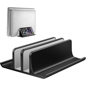 image:imageVaydeer Double Adjustable Vertical Laptop Stand Newly Designed 2 Slots Aluminum Desktop Dual Holder for All MacBookChromebookSurfaceDelliPad Up to 173 Inches  BlackBlack