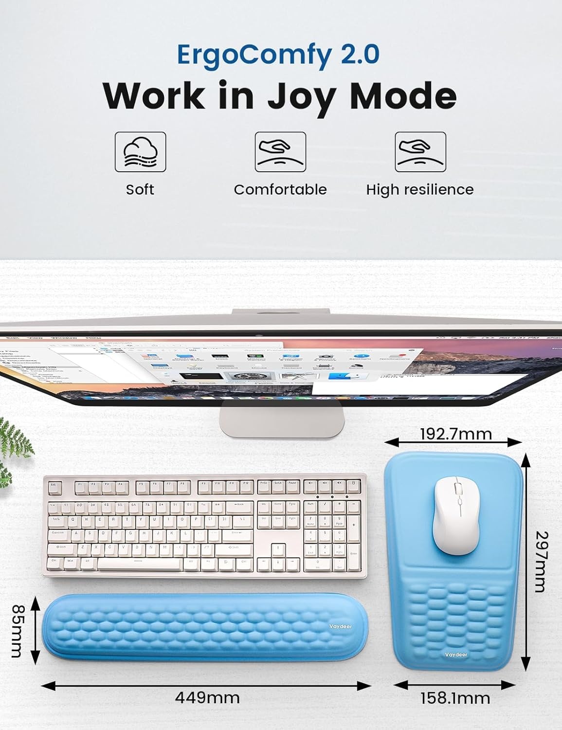 image:image2in1 Keyboard amp Mouse Wrist Rest Set Ergonomic PainRelief Support Memory Foam Wrist Cushion with 8 Slope amp Massage Nubs NonSlip PU Base Relieves Wrist Pain amp Carpal Tunnel from Long TypingGray