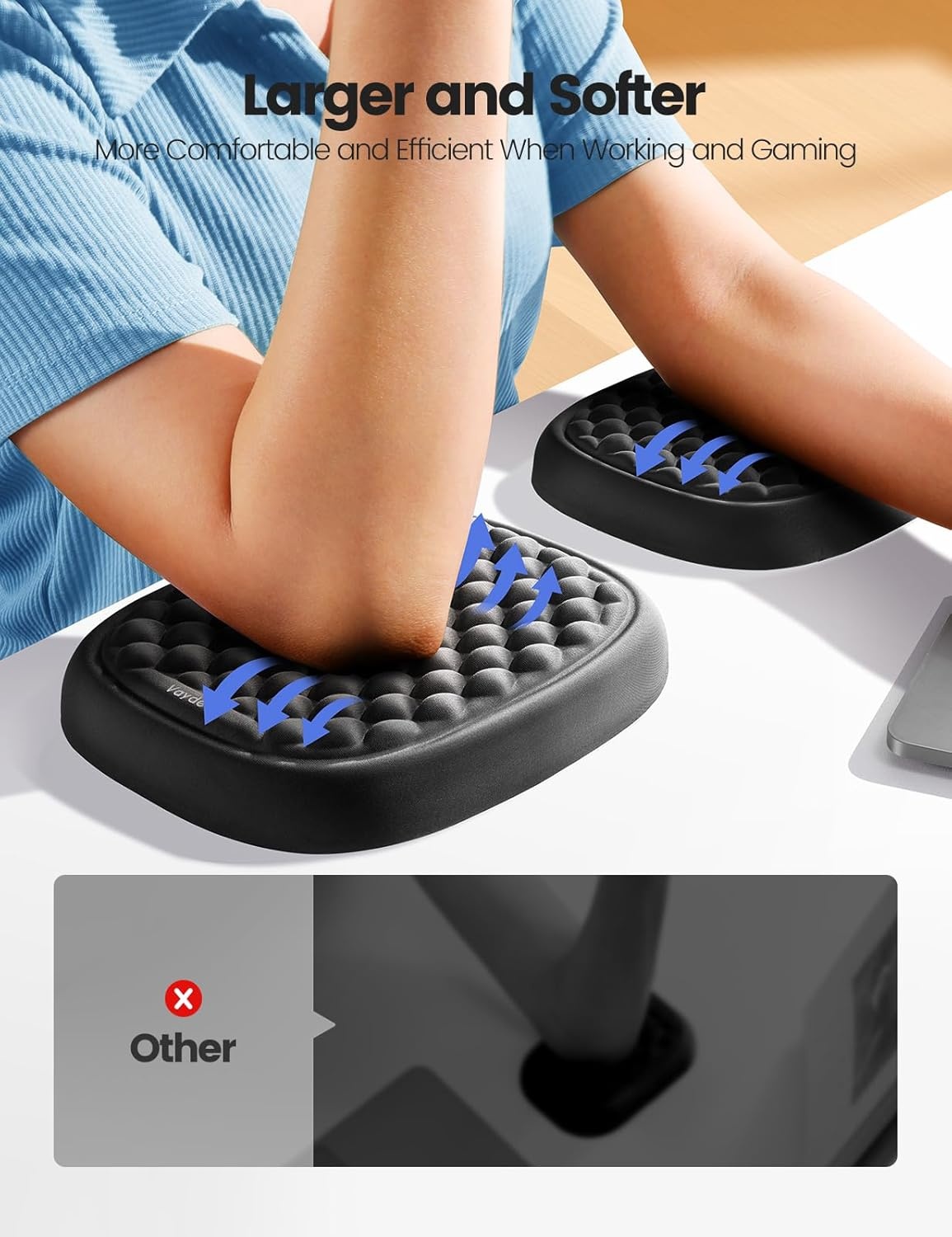 image:imageUpgraded Larger and ThickerVaydeer Elbow Rest Pad 1pc Desk Wrist Rest Memory Foam Armrest Ergonomic Mouse Cushion Support Wrist Pain Relief for Computer Laptop Working Typing Gaming Office GadgetBlack