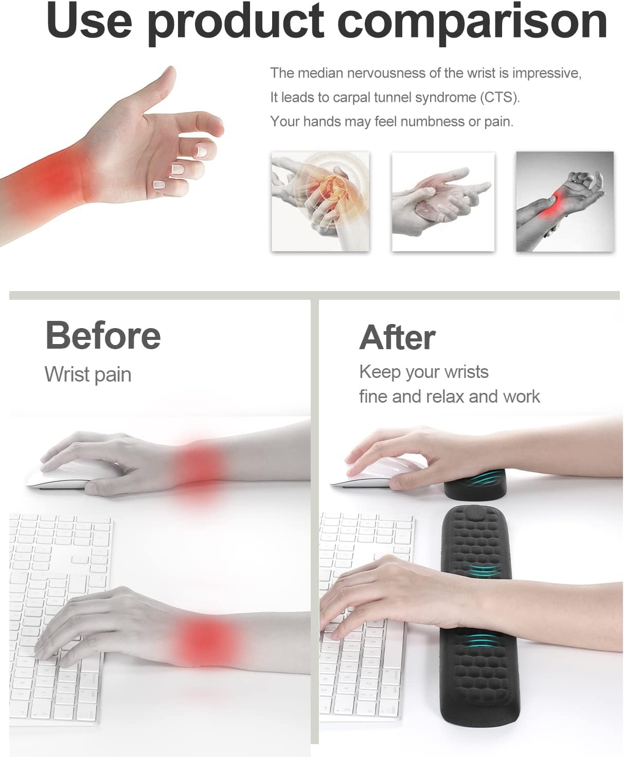 image:imageVAYDEER Wrist Rest Set Keyboard and Mouse Wrist Rest Ergonomic Gel Pad for Desk Memory Foam Support for Office Gaming Computer Laptop Mac Black