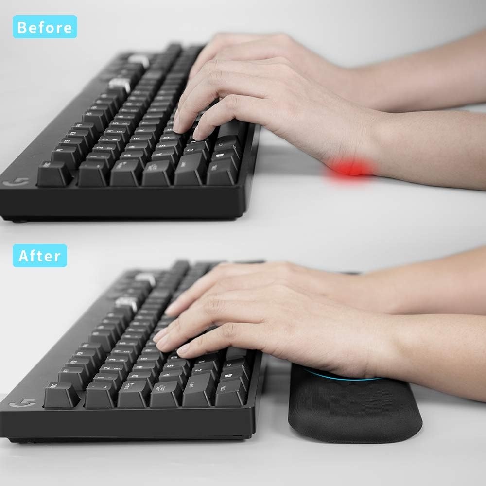 image:imageVaydeer 6075 Keyboard Wrist Rest Memory Foam Hand Rest Support Pad Padded for Office Computer Laptop Mac Typing and Wrist Pain Relief and Repair1417inchBlackMedium