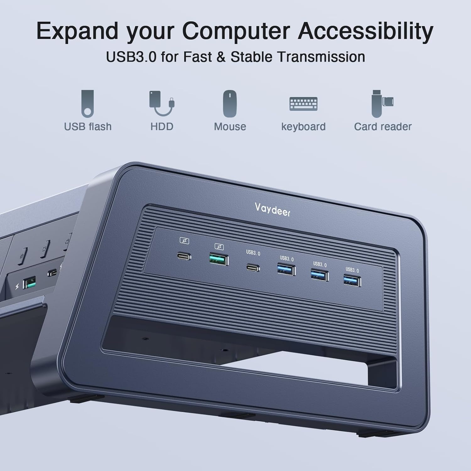 image:imageVaydeer AllinOne Dual Monitor Stand Riser with 2 Drawers 8USB Ports and Wireless Charging Pad with LED Light Strip for 2 Monitors Desk Organizer for PC iMac Metal 393 inchesWhite