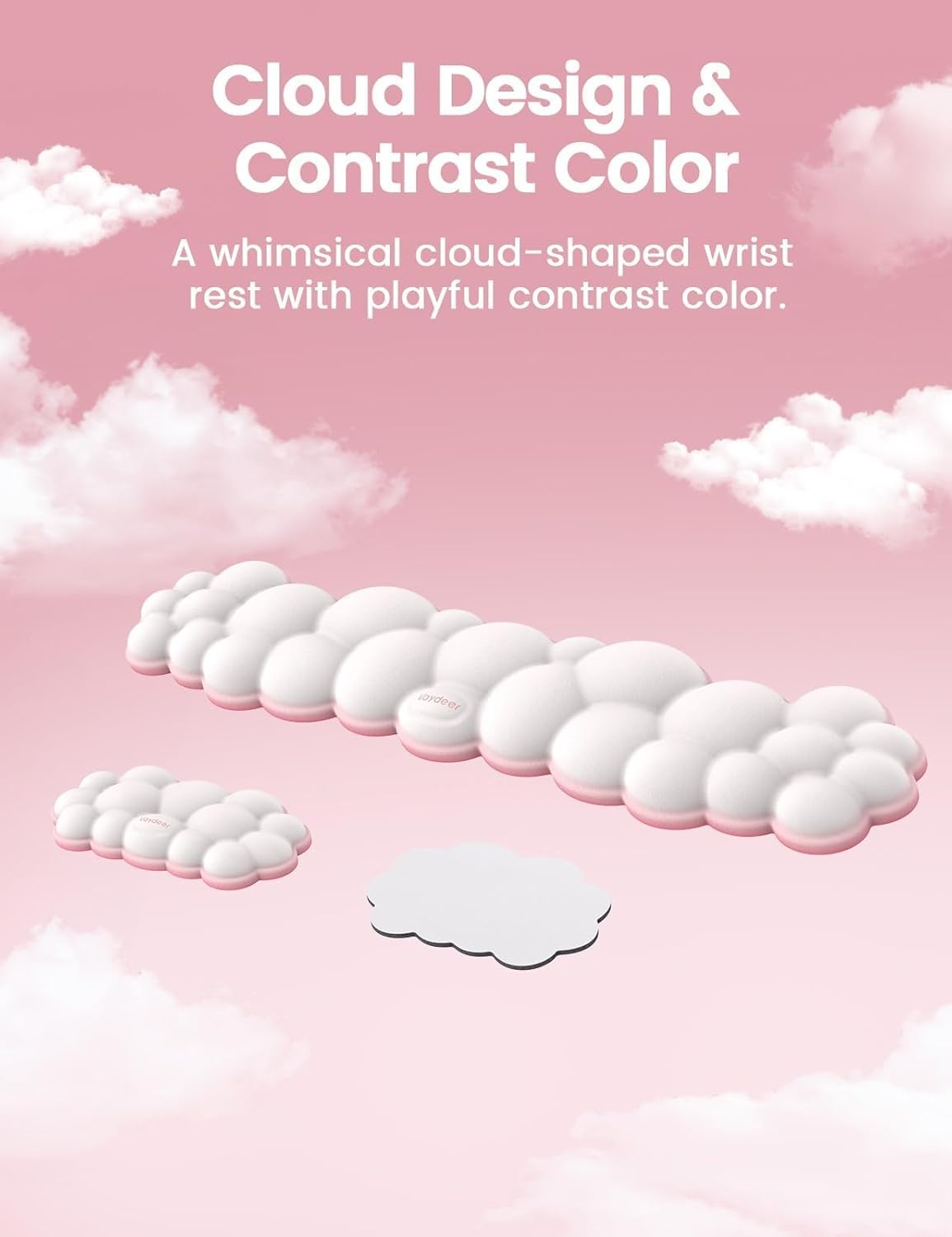image:imageVaydeer Cloud Keyboard Wrist Rest Set Ergonomic Memory Foam Wrist Pad for Computer Laptop amp Gaming NonSlip Cute Desk Accessories for OfficeKeyboard Rest Mouse Rest CoasterA2rose Pink