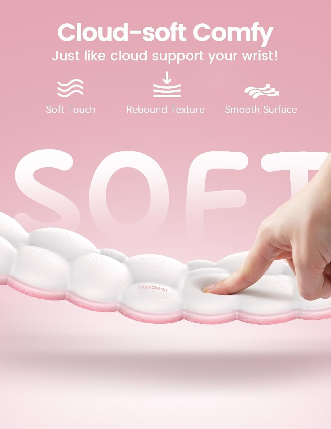 image:imageVaydeer Cloud Keyboard Wrist Rest Set Ergonomic Memory Foam Wrist Pad for Computer Laptop amp Gaming NonSlip Cute Desk Accessories for OfficeKeyboard Rest Mouse Rest CoasterA2rose Pink