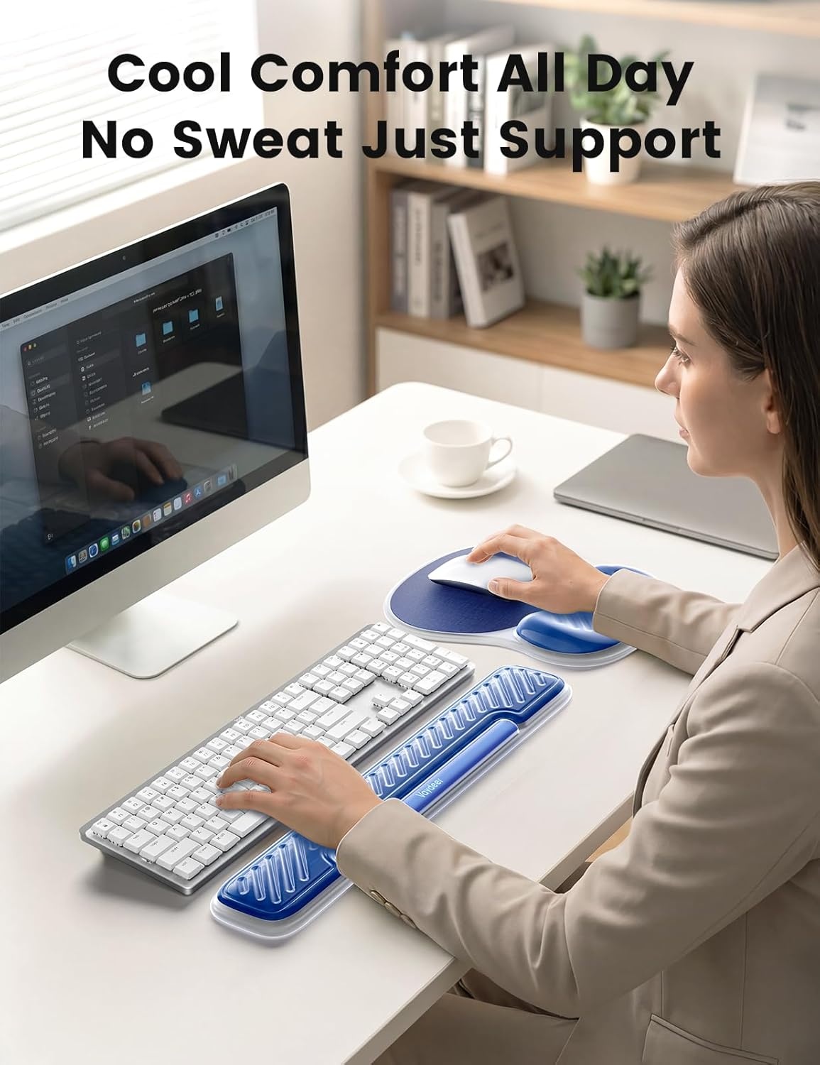 image:imageVaydeer Gel Keyboard Wrist Rest and Mouse Pad with Wrist Rest Set Ergonomic Wrist Support for Desk Computer Wrist Pad for Home Office Gaming Remote Work Carpal Tunnel Pain ReliefChampagne