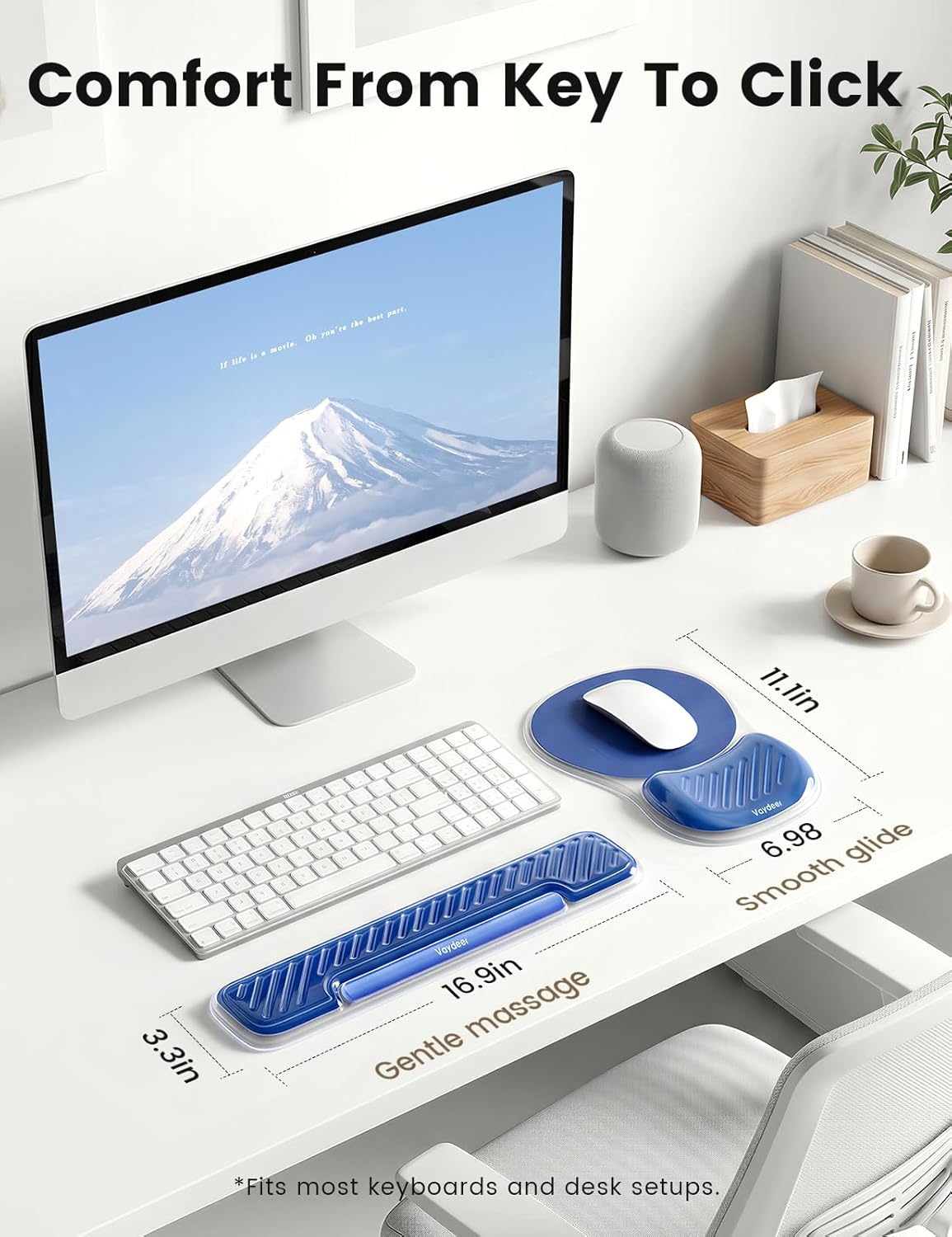 image:imageVaydeer Gel Keyboard Wrist Rest and Mouse Pad with Wrist Rest Set Ergonomic Wrist Support for Desk Computer Wrist Pad for Home Office Gaming Remote Work Carpal Tunnel Pain ReliefChampagne