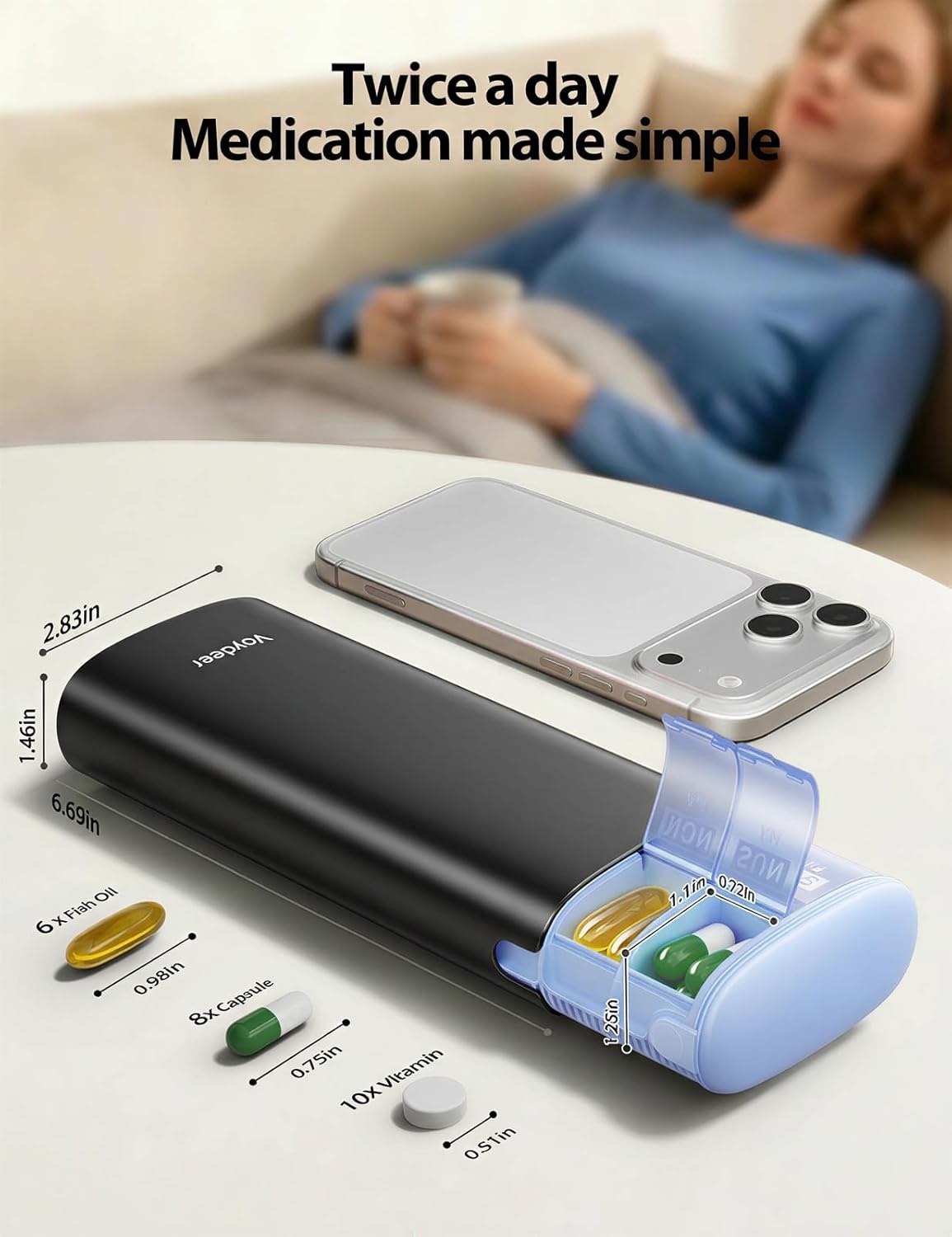image:imageVaydeer Metal 7 Day Pill Organizer 2 Times a Day AM PM Weekly Travel Pill Case with MoistureProof Desiccant Airtight Large Capacity Pill Box for Vitamins Medications amp Supplements Rose GoldBlack