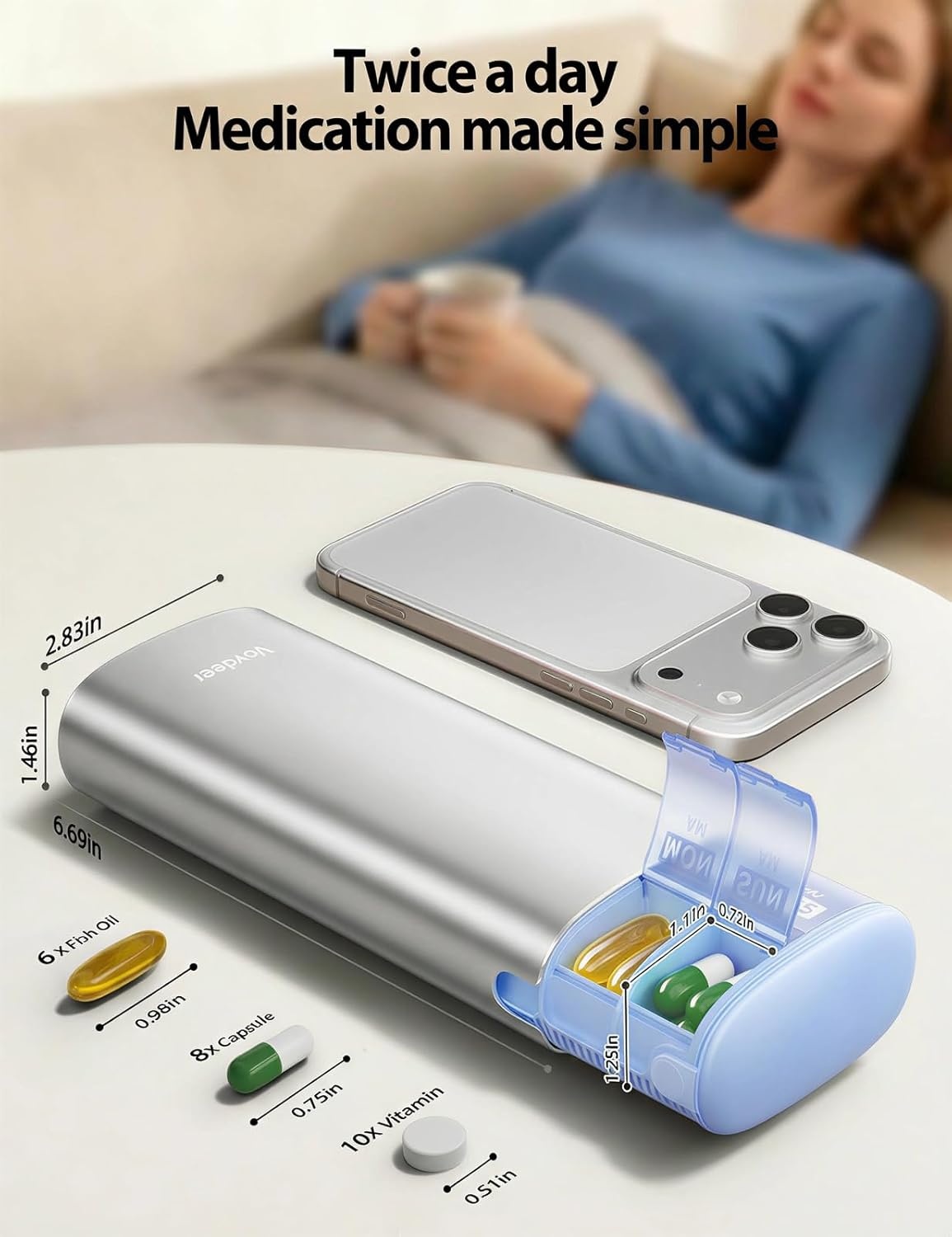 image:imageVaydeer Metal 7 Day Pill Organizer 2 Times a Day AM PM Weekly Travel Pill Case with MoistureProof Desiccant Airtight Large Capacity Pill Box for Vitamins Medications amp Supplements Rose GoldSilver