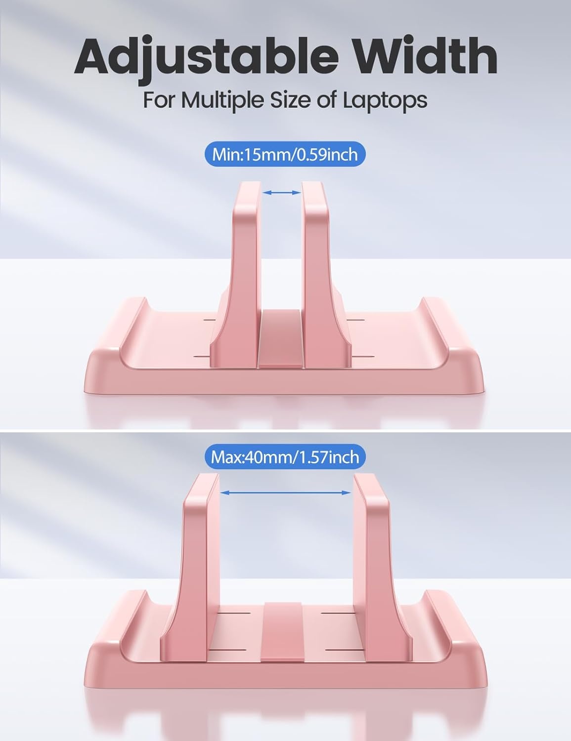 image:imageVaydeer Vertical Laptop Stand Holder Organizer Plastic Adjustable Desktop Notebook Dock SpaceSaving 3 in 1 for All MacBook Pro AirMacHPDellMicrosoft SurfaceLenovoup to 173 inches BlackPink