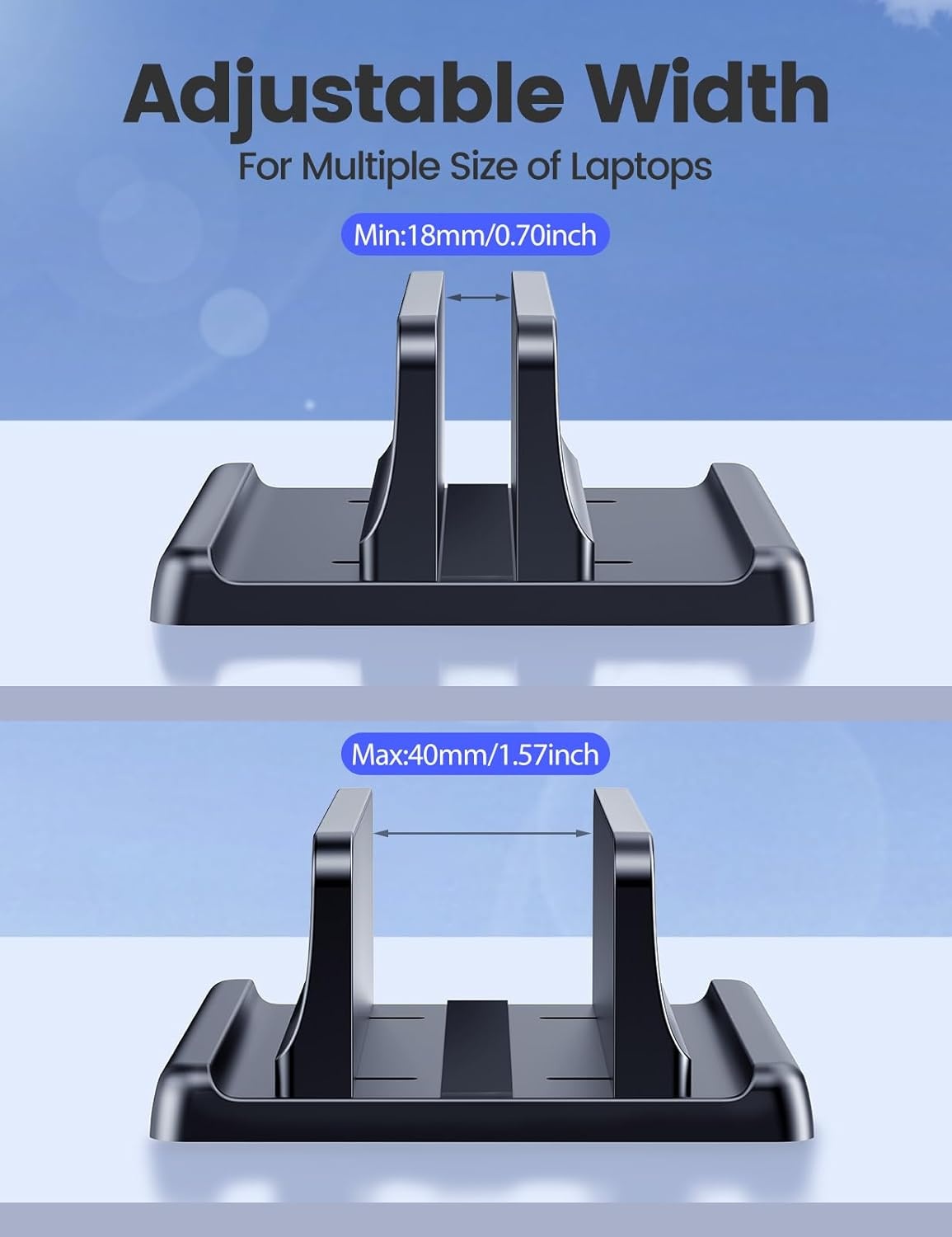 image:imageVaydeer Vertical Laptop Stand Holder Organizer Plastic Adjustable Desktop Notebook Dock SpaceSaving 3 in 1 for All MacBook Pro AirMacHPDellMicrosoft SurfaceLenovoup to 173 inches BlackBlack