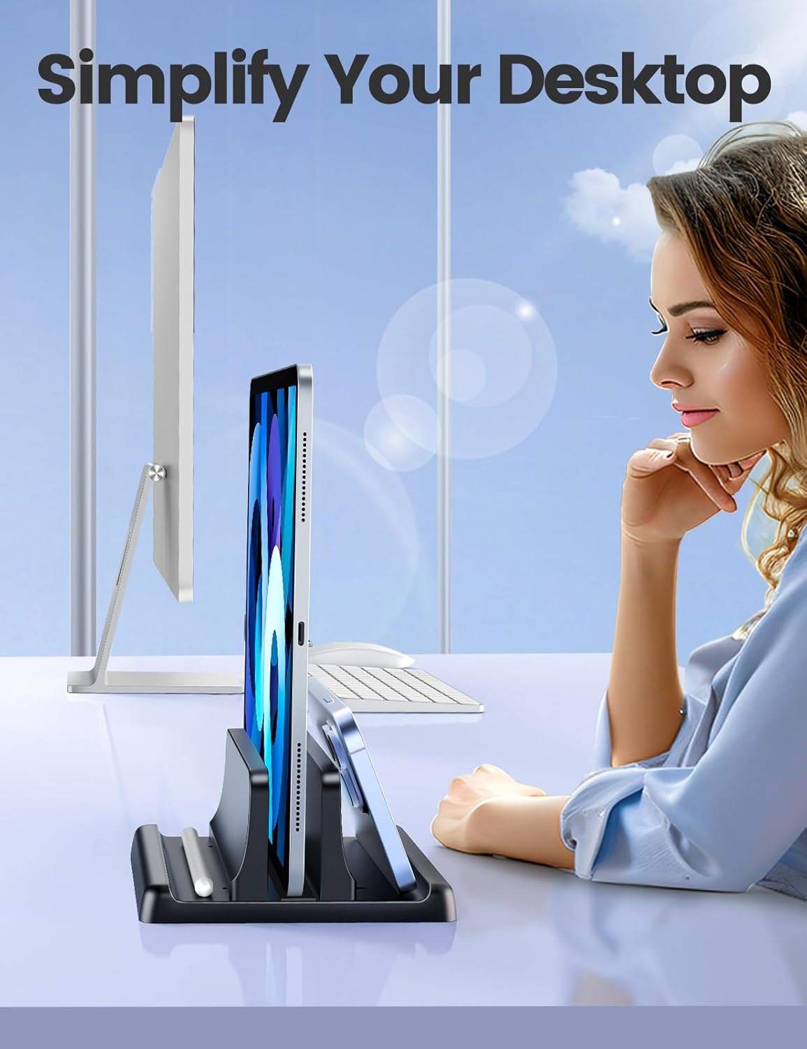 image:imageVaydeer Vertical Laptop Stand Holder Organizer Plastic Adjustable Desktop Notebook Dock SpaceSaving 3 in 1 for All MacBook Pro AirMacHPDellMicrosoft SurfaceLenovoup to 173 inches BlackBlack