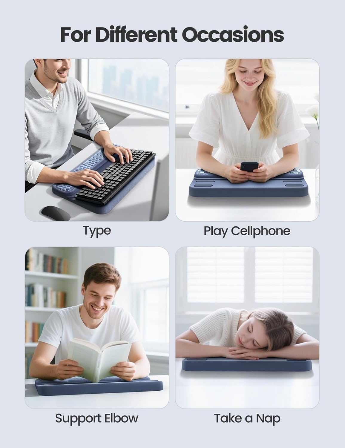 image:imageVaydeer Wrist Rest with Keyboard Stand Computer Wrist Support Pad Ergonomic Keyboard Riser Holder Lift Tray with Wrist Pad Soft Memory Foam Desk Cushion Palm Arm Hand Typing for Office Home GiftLight and Dark Blue