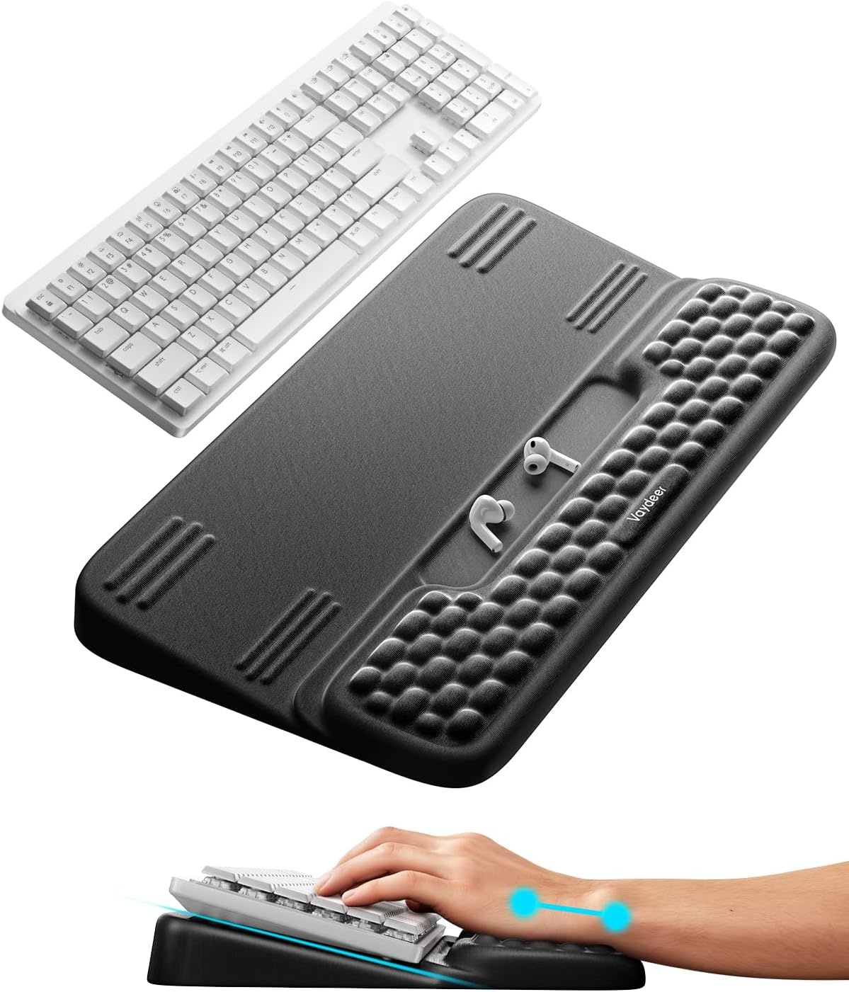 image:imageVaydeer Wrist Rest with Keyboard Stand Computer Wrist Support Pad Ergonomic Keyboard Riser Holder Lift Tray with Wrist Pad Soft Memory Foam Desk Cushion Palm Arm Hand Typing for Office Home GiftBlack