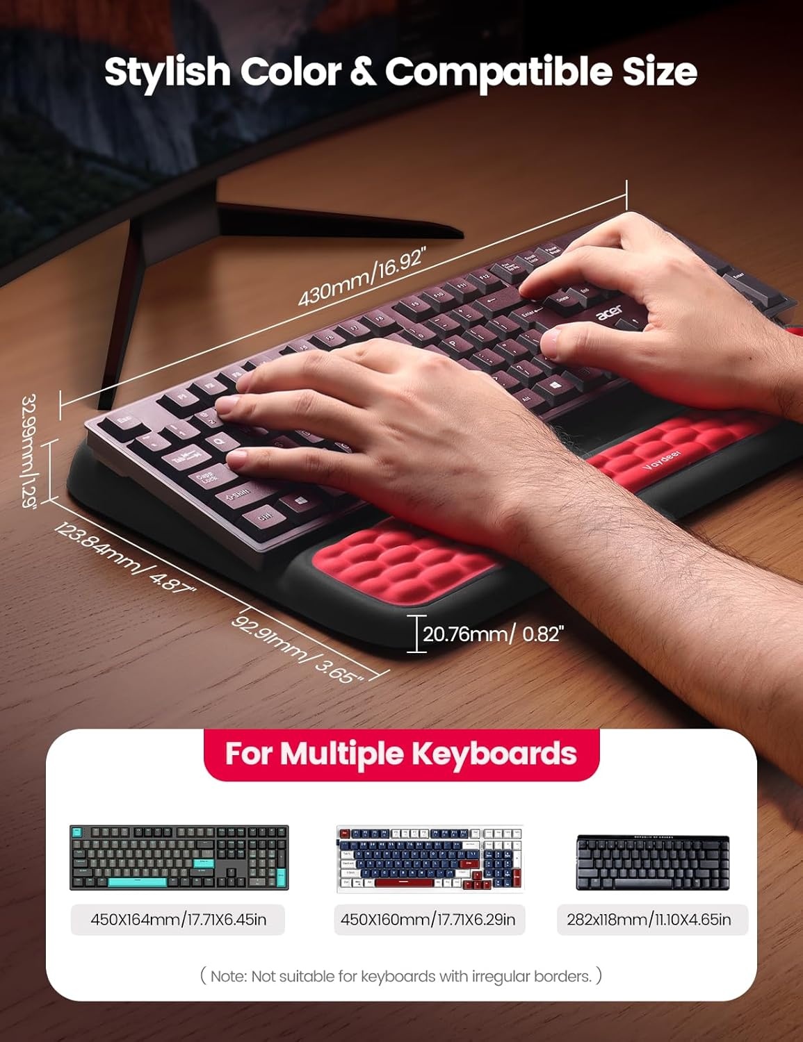 image:imageVaydeer Wrist Rest with Keyboard Stand Computer Wrist Support Pad Ergonomic Keyboard Riser Holder Lift Tray with Wrist Pad Soft Memory Foam Desk Cushion Palm Arm Hand Typing for Office Home GiftBlack