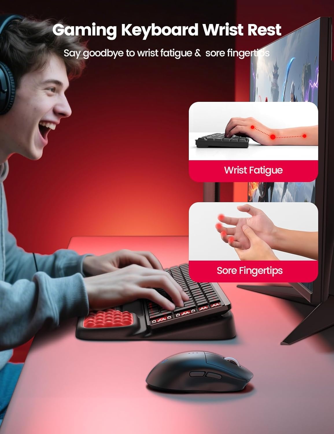 image:imageVaydeer Wrist Rest with Keyboard Stand Computer Wrist Support Pad Ergonomic Keyboard Riser Holder Lift Tray with Wrist Pad Soft Memory Foam Desk Cushion Palm Arm Hand Typing for Office Home GiftGreen and Black