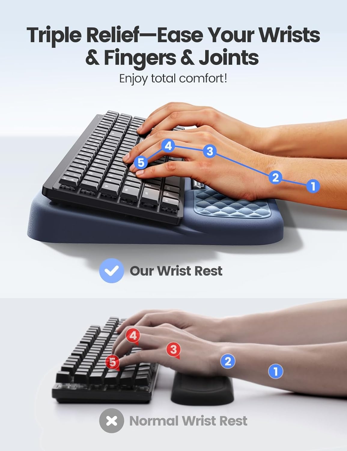 image:imageVaydeer Wrist Rest with Keyboard Stand Computer Wrist Support Pad Ergonomic Keyboard Riser Holder Lift Tray with Wrist Pad Soft Memory Foam Desk Cushion Palm Arm Hand Typing for Office Home GiftLight and Dark Blue