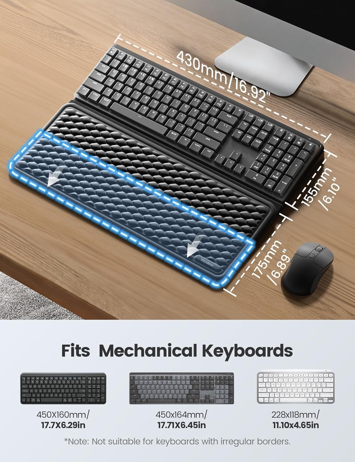 image:imageVaydeer Wrist Rest with Keyboard Stand Computer Wrist Support Pad Ergonomic Keyboard Riser Holder Lifter Tray with Wrist Pad Memory Foam Desk Cushion Palm Hand Typing for Office Home SchoolPinkBlack