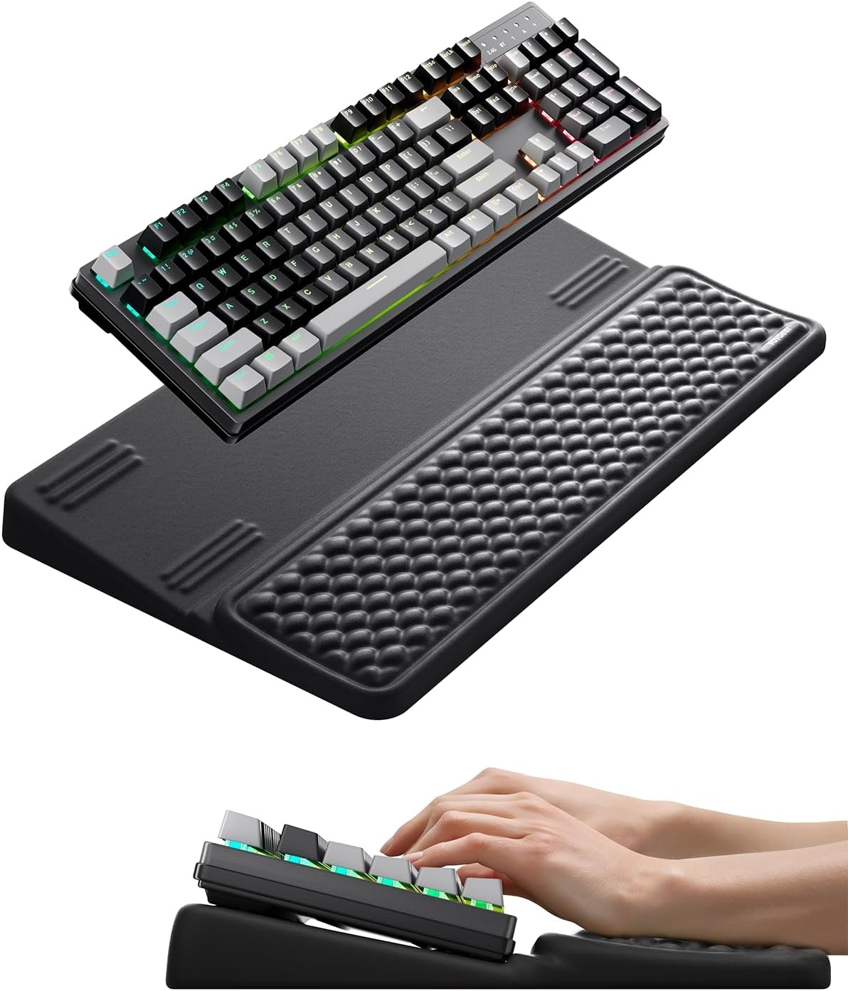 image:imageVaydeer Wrist Rest with Keyboard Stand Computer Wrist Support Pad Ergonomic Keyboard Riser Holder Lifter Tray with Wrist Pad Memory Foam Desk Cushion Palm Hand Typing for Office Home SchoolPinkBlack