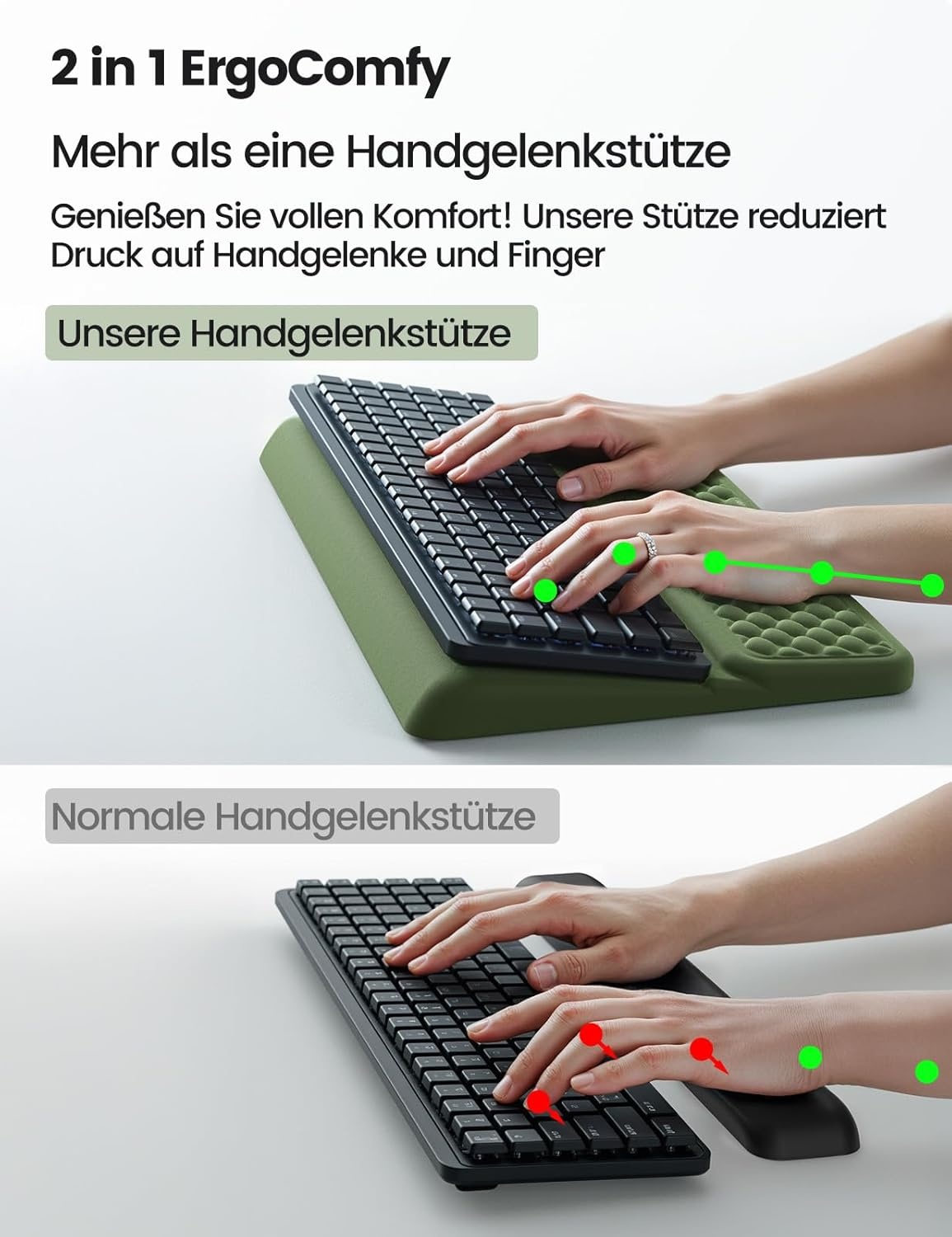 image:imageVaydeer Wrist Rest with Keyboard Stand Computer Wrist Support Pad Ergonomic Keyboard Riser Holder Lifter Tray with Wrist Pad Memory Foam Desk Cushion Palm Hand Typing for Office Home SchoolPinkOlive Green
