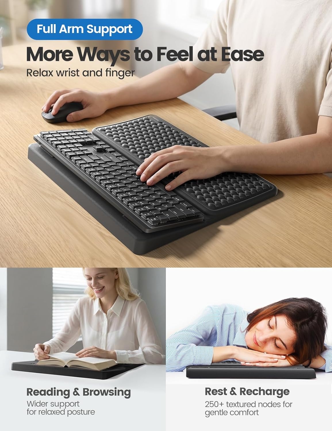 image:imageVaydeer Wrist Rest with Keyboard Stand Computer Wrist Support Pad Ergonomic Keyboard Riser Holder Lifter Tray with Wrist Pad Memory Foam Desk Cushion Palm Hand Typing for Office Home SchoolPinkBlack