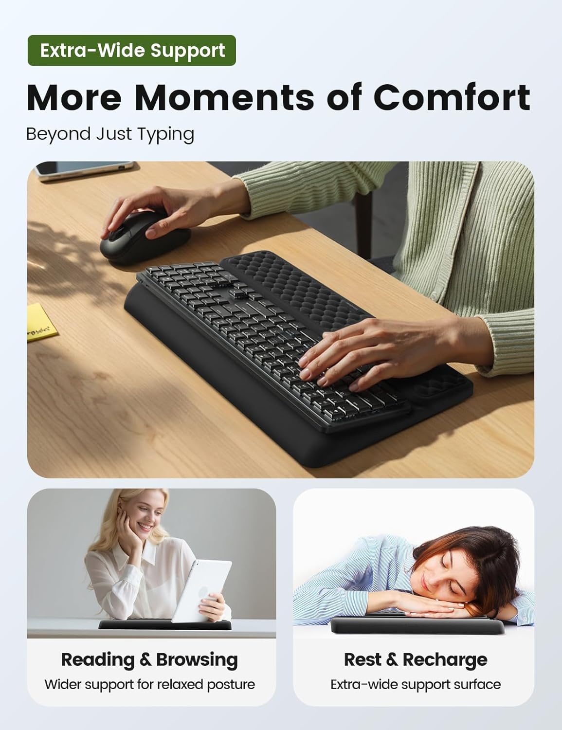 image:imageVaydeer Wrist Rest with Keyboard Stand Computer Wrist Support Pad Ergonomic Keyboard Riser Holder Lifter Tray with Wrist Pad Memory Foam Desk Cushion Palm Hand Typing for Office Home SchoolPinkOlive Green