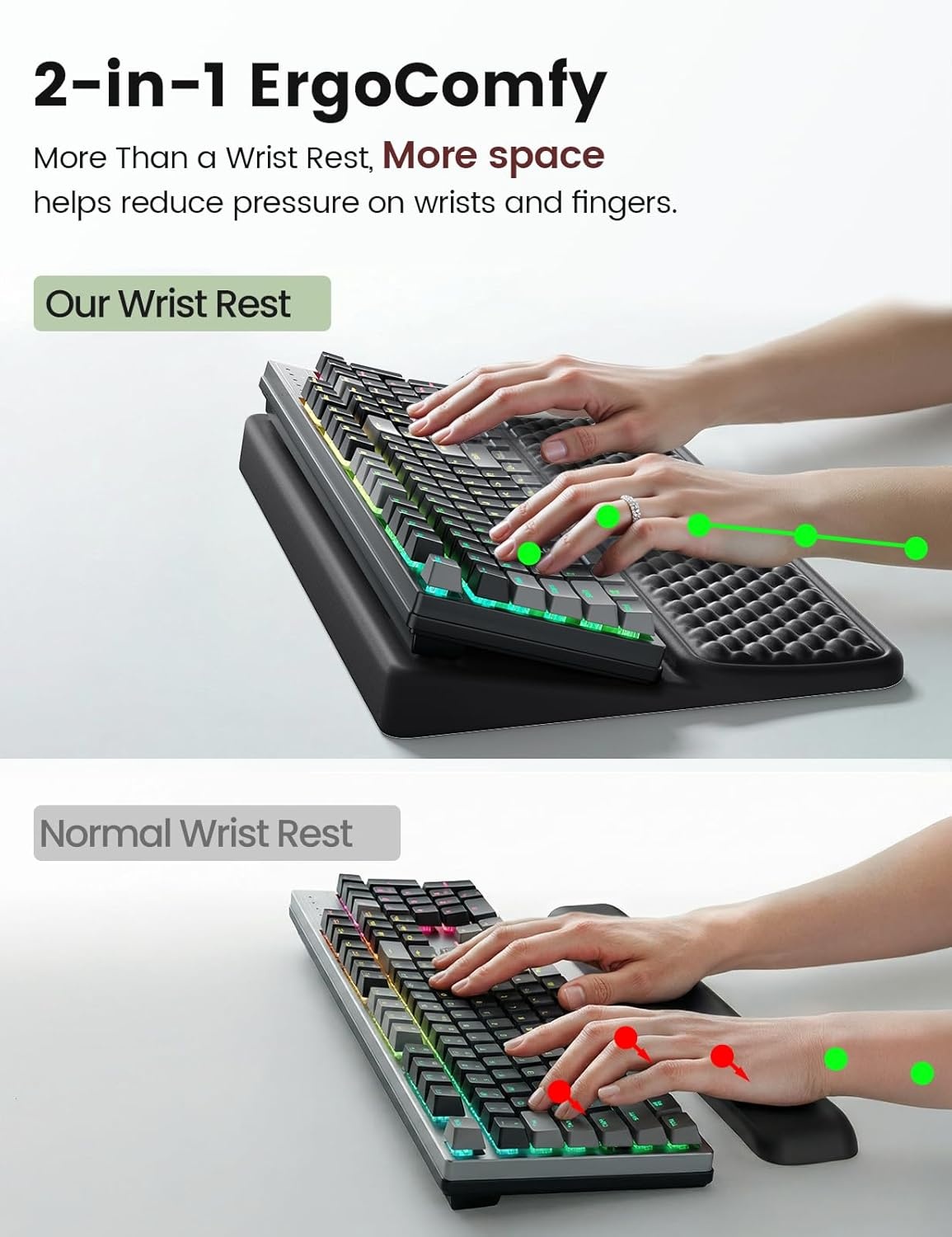 image:imageVaydeer Wrist Rest with Keyboard Stand Computer Wrist Support Pad Ergonomic Keyboard Riser Holder Lifter Tray with Wrist Pad Memory Foam Desk Cushion Palm Hand Typing for Office Home SchoolPinkBlack