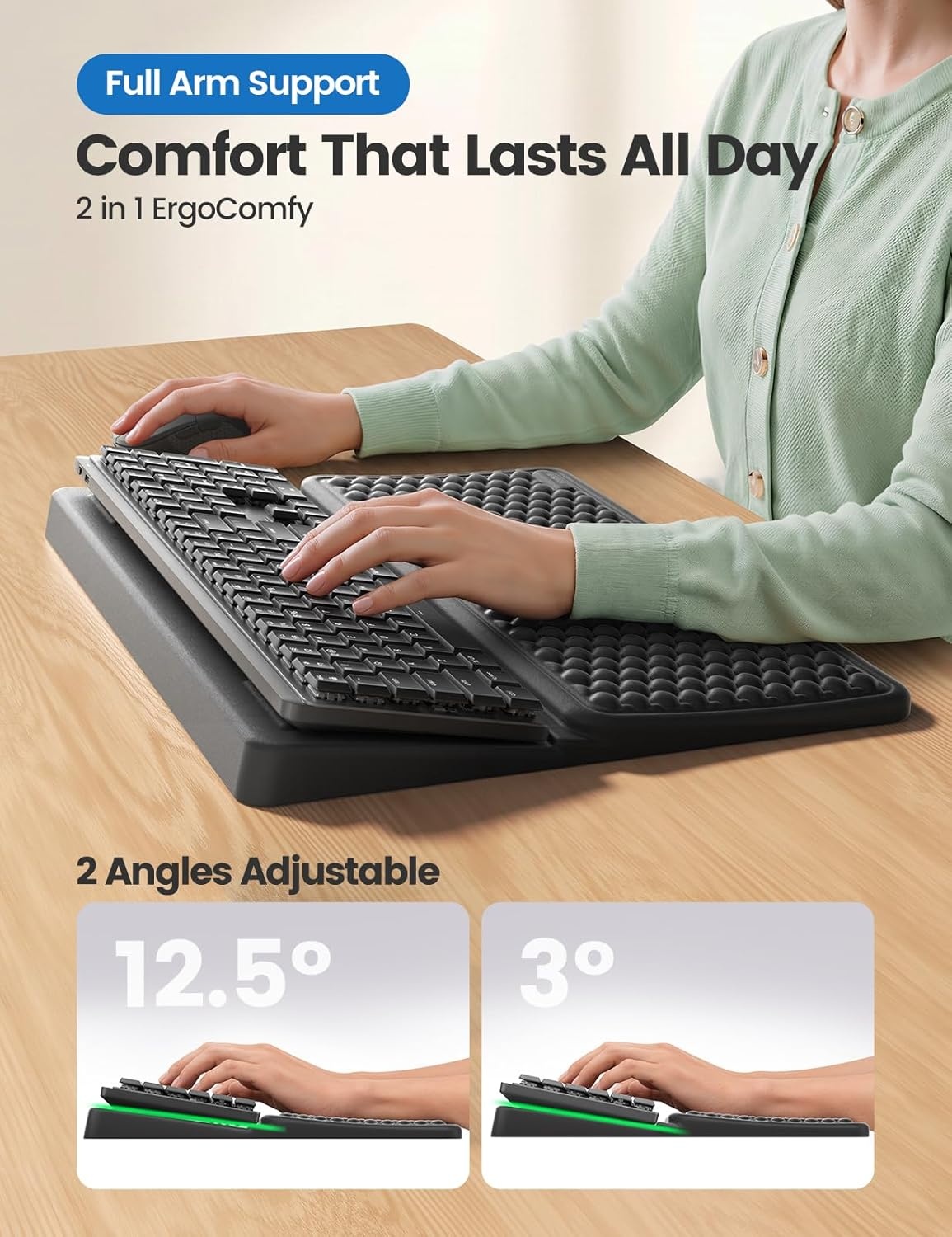 image:imageVaydeer Wrist Rest with Keyboard Stand Computer Wrist Support Pad Ergonomic Keyboard Riser Holder Lifter Tray with Wrist Pad Memory Foam Desk Cushion Palm Hand Typing for Office Home SchoolPinkBlack
