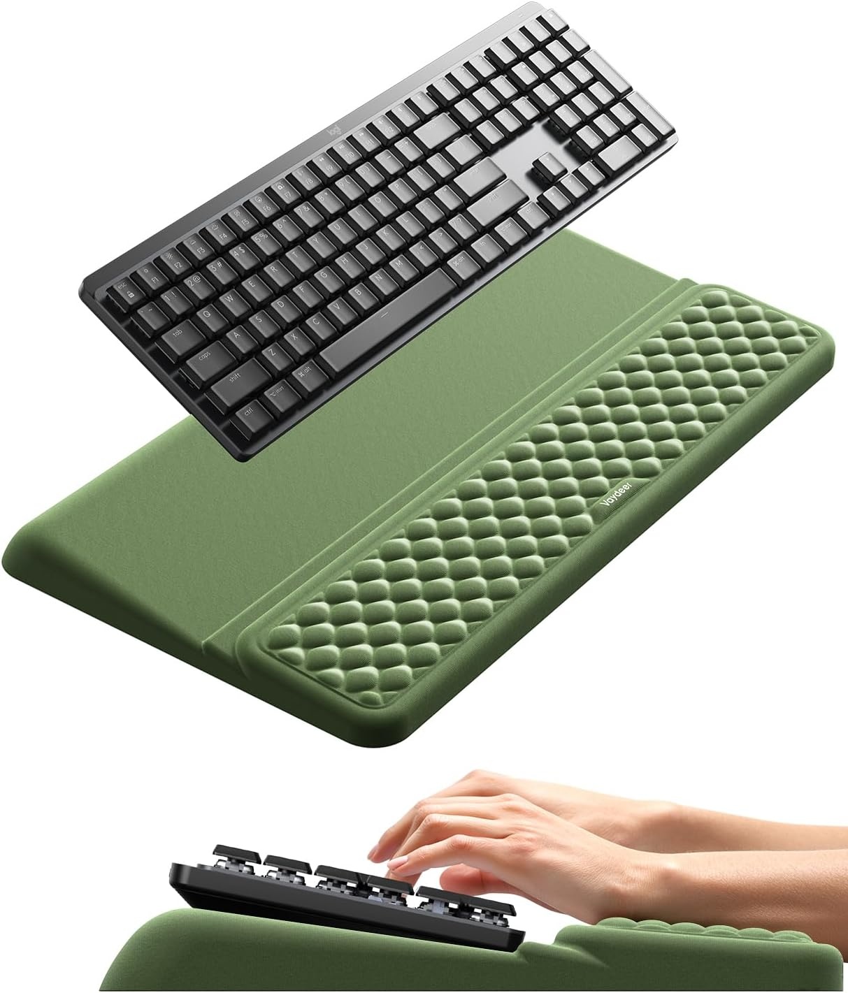 image:imageVaydeer Wrist Rest with Keyboard Stand Computer Wrist Support Pad Ergonomic Keyboard Riser Holder Lifter Tray with Wrist Pad Memory Foam Desk Cushion Palm Hand Typing for Office Home SchoolPinkOlive Green