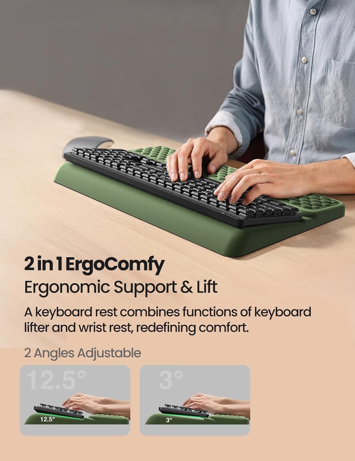 image:imageVaydeer Wrist Rest with Keyboard Stand Computer Wrist Support Pad Ergonomic Keyboard Riser Holder Lifter Tray with Wrist Pad Memory Foam Desk Cushion Palm Hand Typing for Office Home SchoolPinkPink