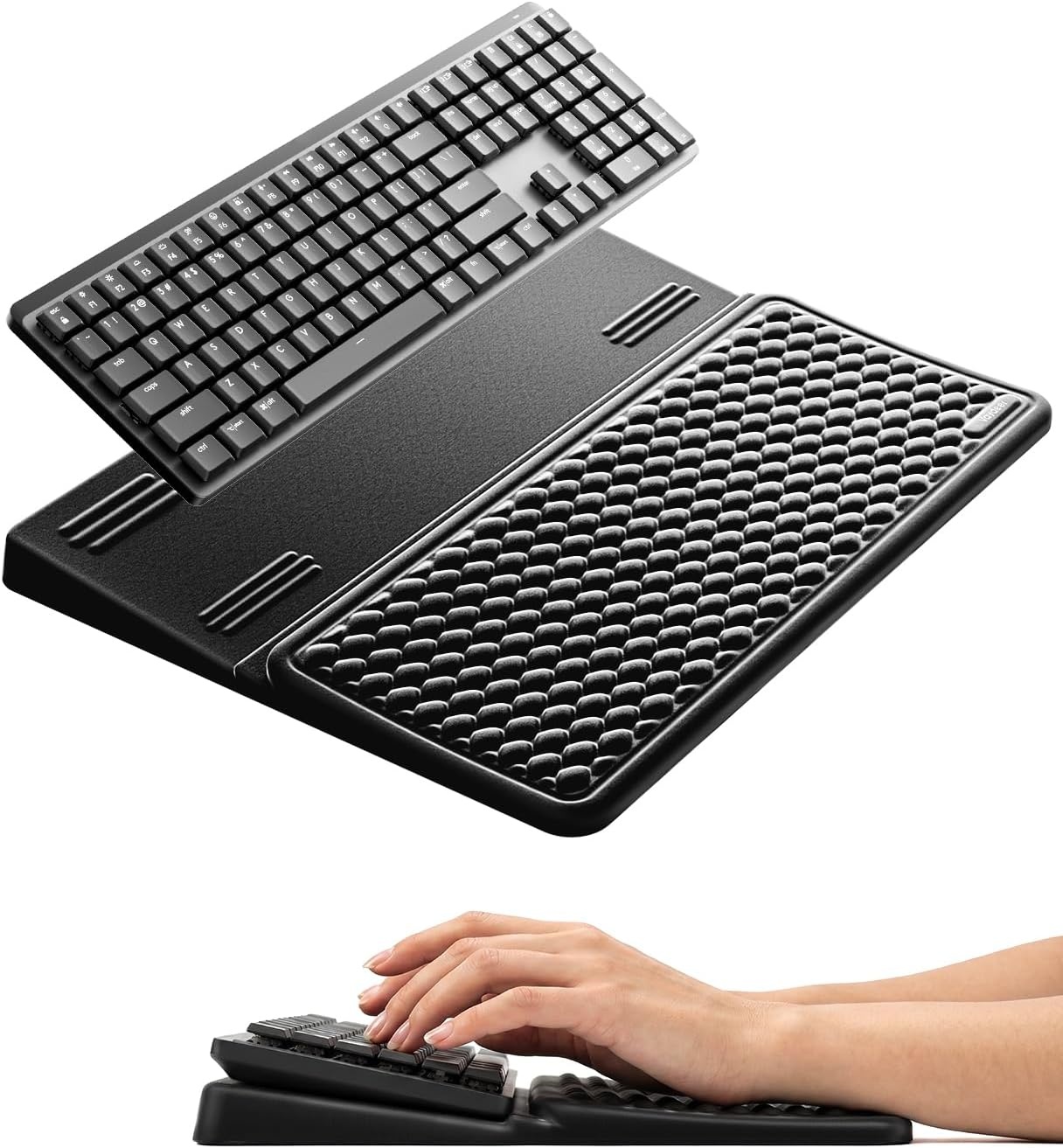 image:imageVaydeer Wrist Rest with Keyboard Stand Computer Wrist Support Pad Ergonomic Keyboard Riser Holder Lifter Tray with Wrist Pad Memory Foam Desk Cushion Palm Hand Typing for Office Home SchoolPinkBlack
