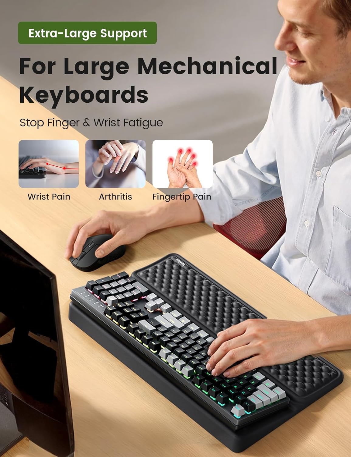image:imageVaydeer Wrist Rest with Keyboard Stand Computer Wrist Support Pad Ergonomic Keyboard Riser Holder Lifter Tray with Wrist Pad Memory Foam Desk Cushion Palm Hand Typing for Office Home SchoolPinkBlack