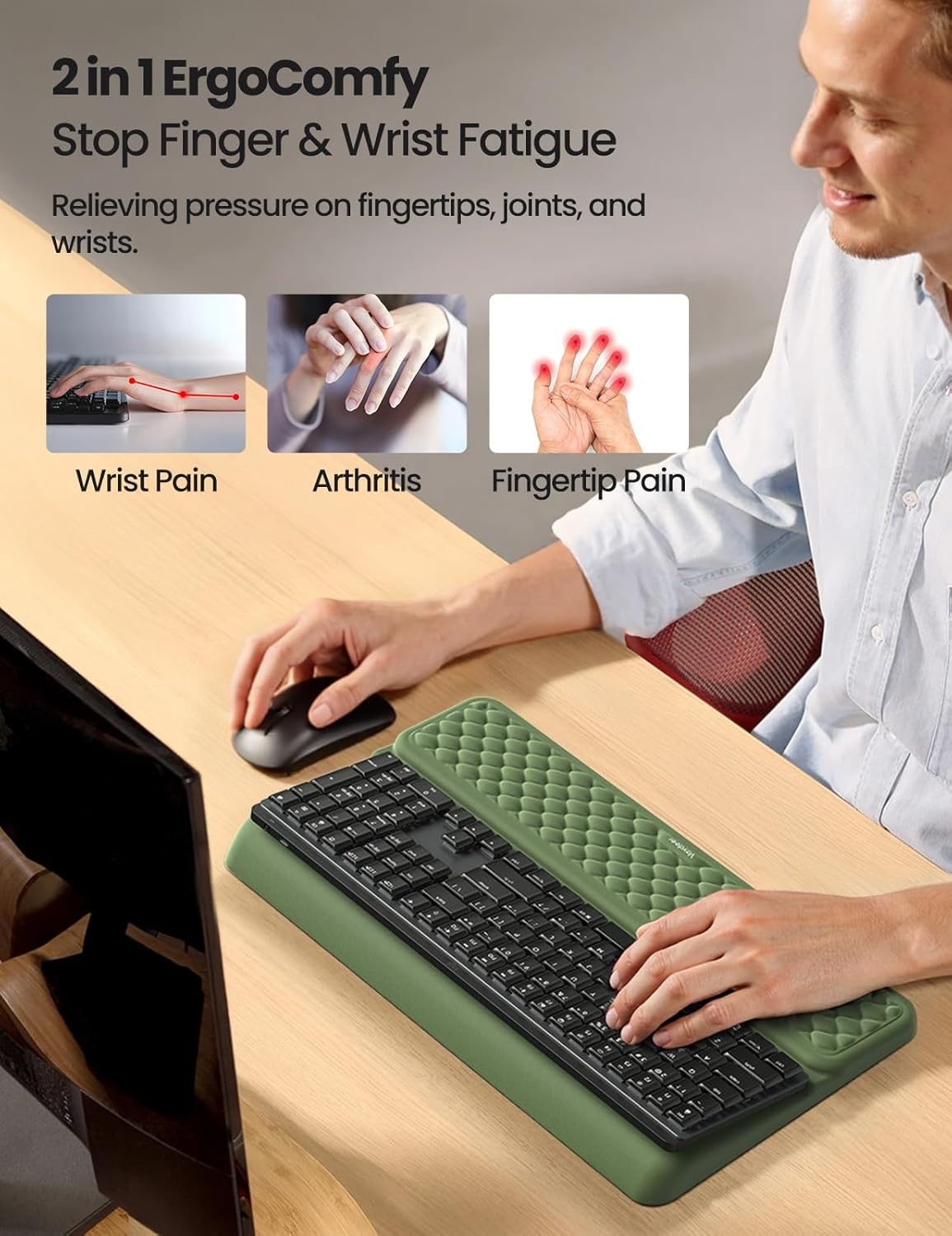 image:imageVaydeer Wrist Rest with Keyboard Stand Computer Wrist Support Pad Ergonomic Keyboard Riser Holder Lifter Tray with Wrist Pad Memory Foam Desk Cushion Palm Hand Typing for Office Home SchoolPinkGray