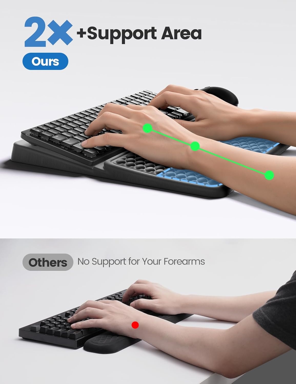 image:imageVaydeer Wrist Rest with Keyboard Stand Computer Wrist Support Pad Ergonomic Keyboard Riser Holder Lifter Tray with Wrist Pad Memory Foam Desk Cushion Palm Hand Typing for Office Home SchoolPinkBlack