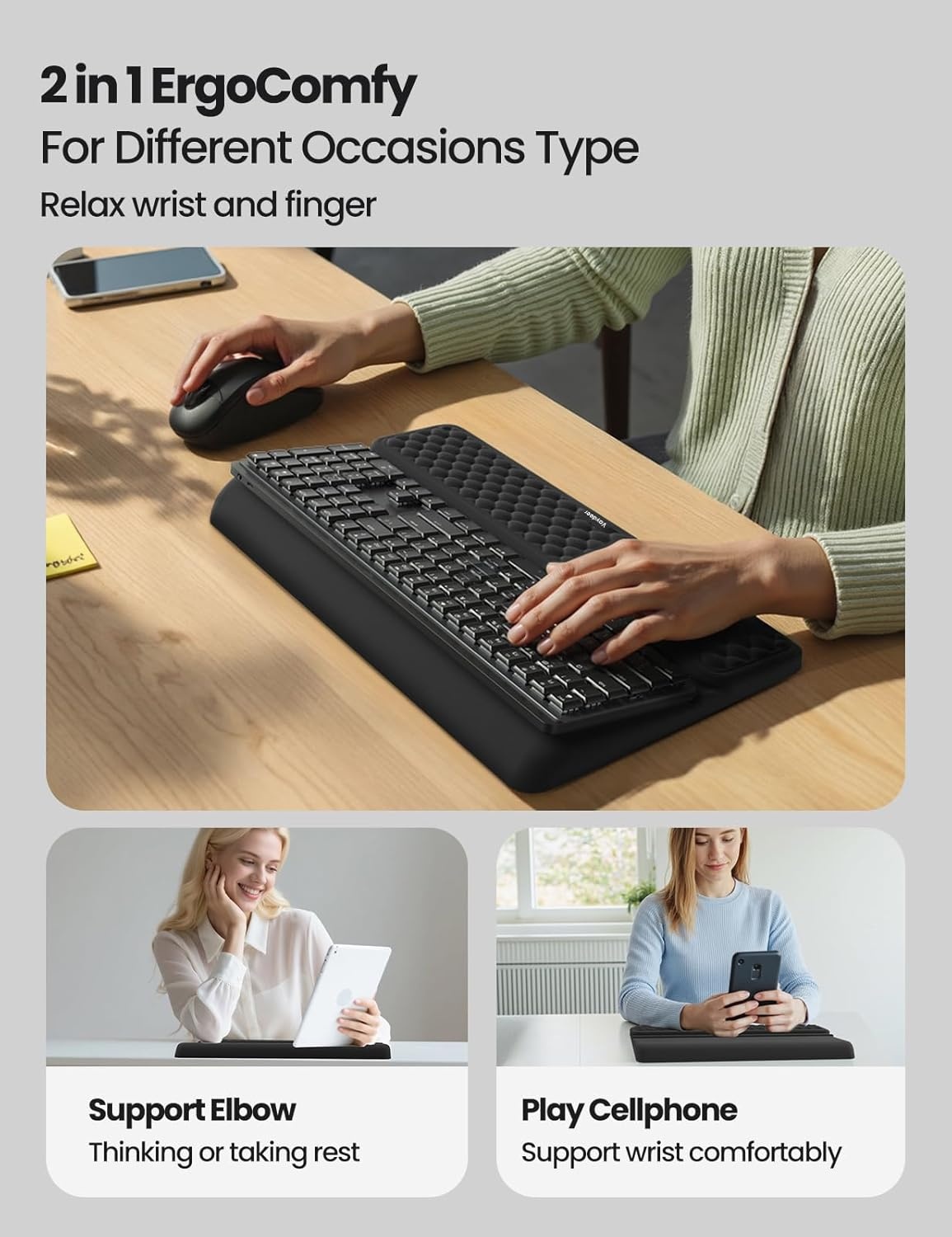 image:imageVaydeer Wrist Rest with Keyboard Stand Computer Wrist Support Pad Ergonomic Keyboard Riser Holder Lifter Tray with Wrist Pad Memory Foam Desk Cushion Palm Hand Typing for Office Home SchoolPinkBlack