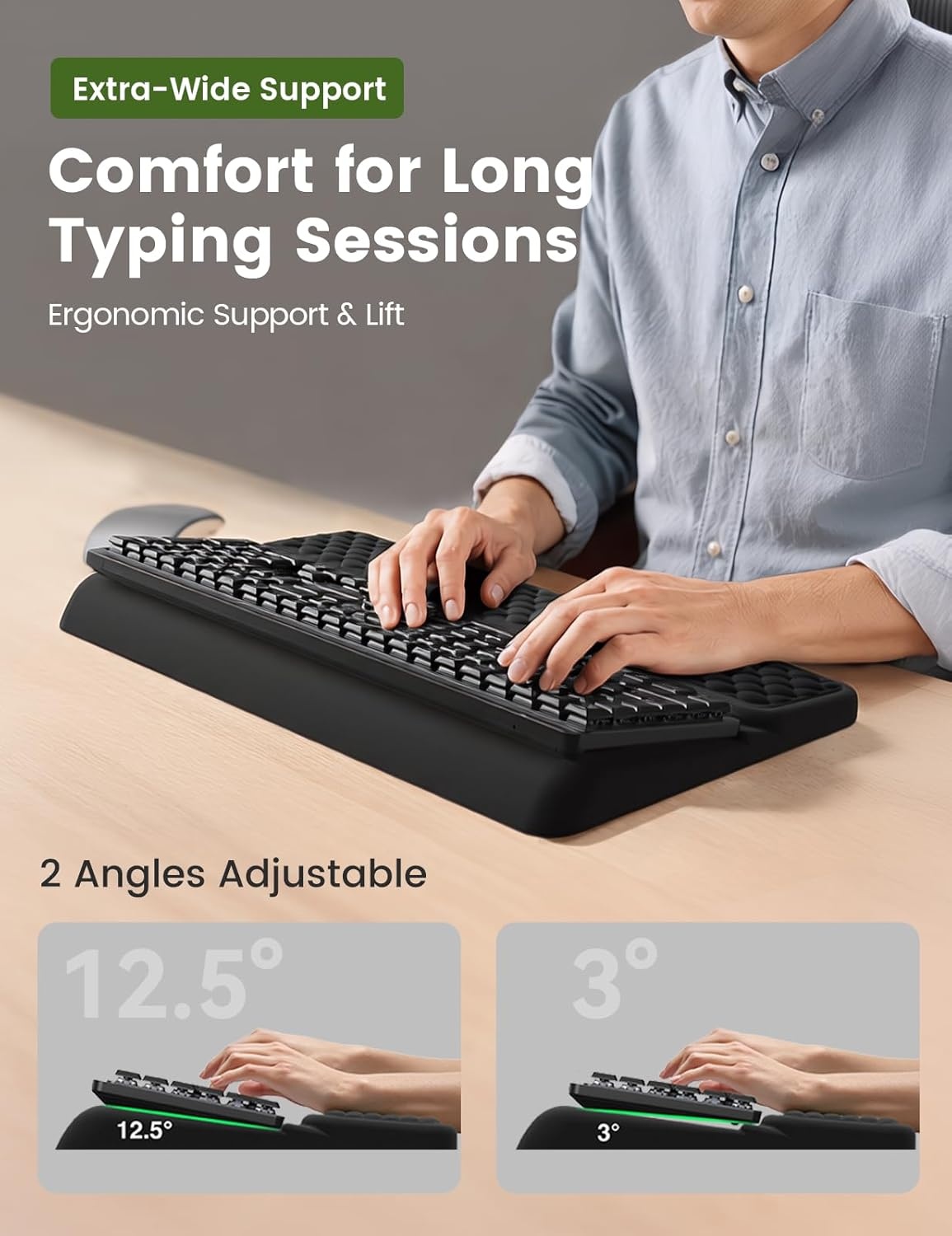 image:imageVaydeer Wrist Rest with Keyboard Stand Computer Wrist Support Pad Ergonomic Keyboard Riser Holder Lifter Tray with Wrist Pad Memory Foam Desk Cushion Palm Hand Typing for Office Home SchoolPinkOlive Green
