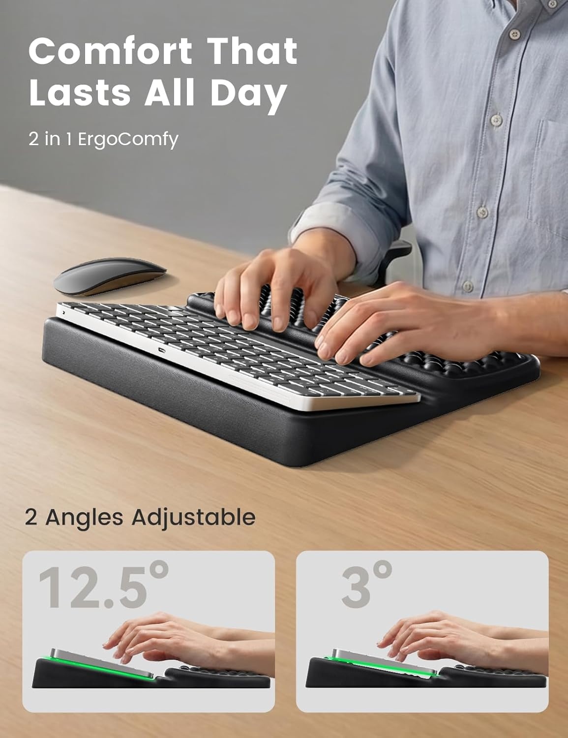 image:imageVaydeer Wrist Rest with Keyboard Stand Computer Wrist Support Pad Ergonomic Keyboard Riser Holder Lifter Tray with Wrist Pad Memory Foam Desk Cushion Palm Hand Typing for Office Home SchoolPinkBlack