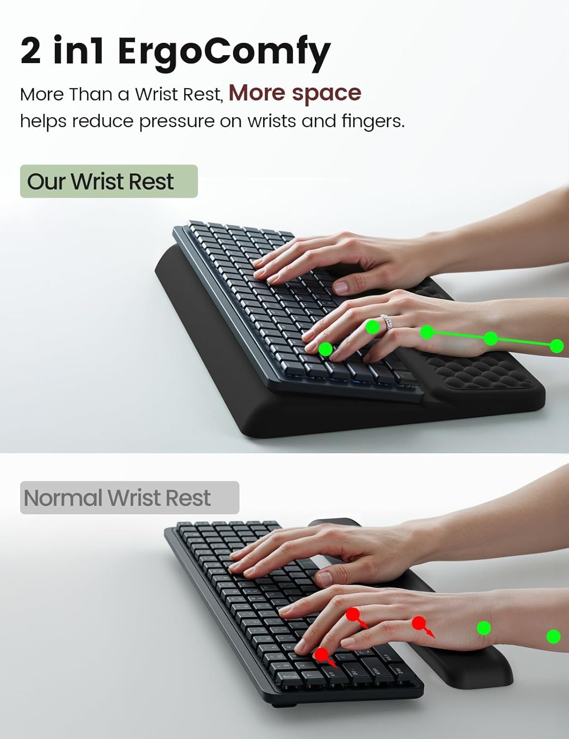 image:imageVaydeer Wrist Rest with Keyboard Stand Computer Wrist Support Pad Ergonomic Keyboard Riser Holder Lifter Tray with Wrist Pad Memory Foam Desk Cushion Palm Hand Typing for Office Home SchoolPinkOlive Green