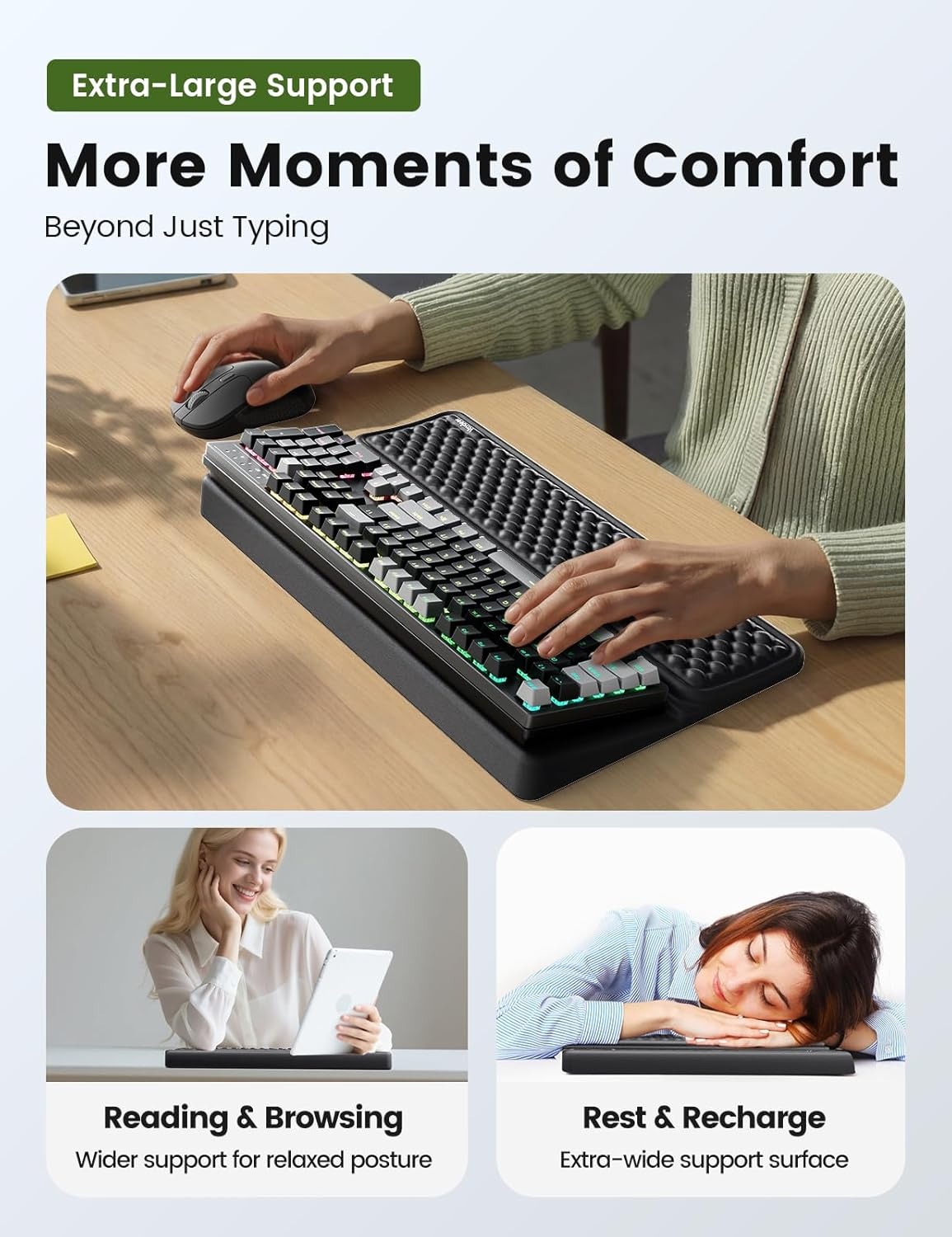 image:imageVaydeer Wrist Rest with Keyboard Stand Computer Wrist Support Pad Ergonomic Keyboard Riser Holder Lifter Tray with Wrist Pad Memory Foam Desk Cushion Palm Hand Typing for Office Home SchoolPinkBlack
