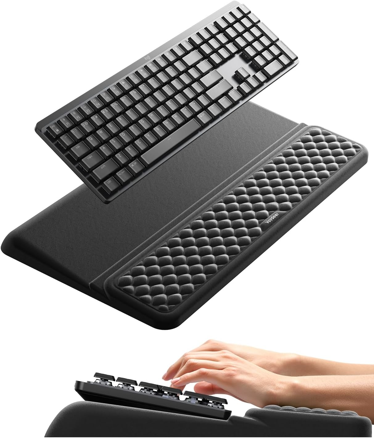 image:imageVaydeer Wrist Rest with Keyboard Stand Computer Wrist Support Pad Ergonomic Keyboard Riser Holder Lifter Tray with Wrist Pad Memory Foam Desk Cushion Palm Hand Typing for Office Home SchoolPinkBlack