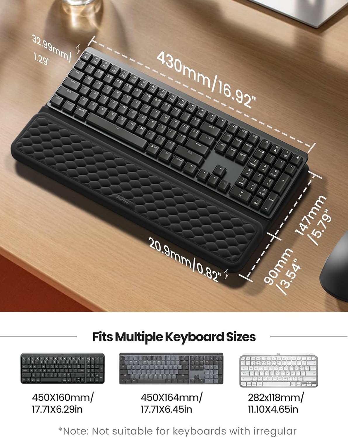 image:imageVaydeer Wrist Rest with Keyboard Stand Computer Wrist Support Pad Ergonomic Keyboard Riser Holder Lifter Tray with Wrist Pad Memory Foam Desk Cushion Palm Hand Typing for Office Home SchoolPinkBlack