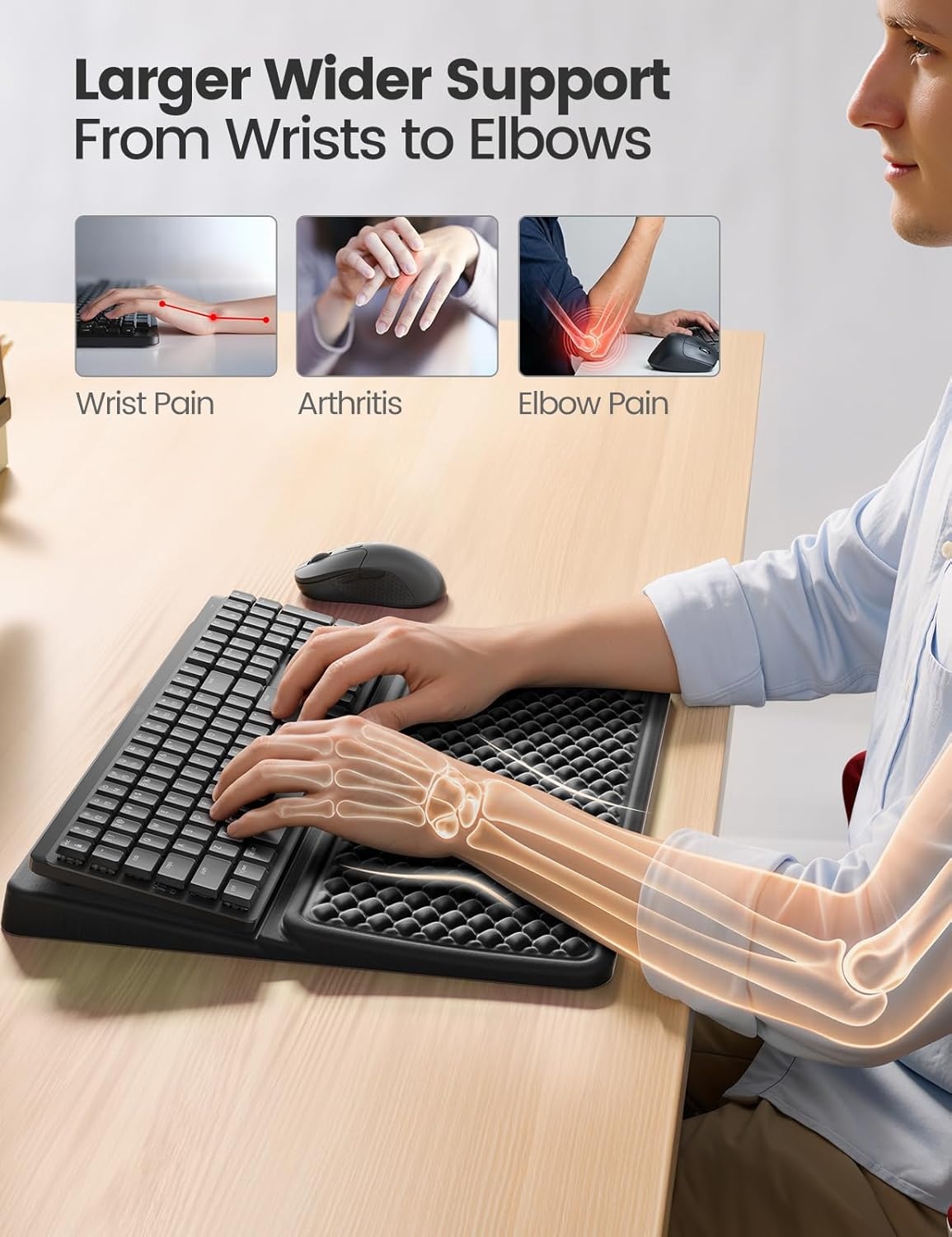 image:imageVaydeer Wrist Rest with Keyboard Stand Computer Wrist Support Pad Ergonomic Keyboard Riser Holder Lifter Tray with Wrist Pad Memory Foam Desk Cushion Palm Hand Typing for Office Home SchoolPinkBlack