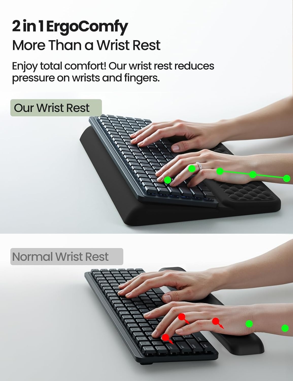 image:imageVaydeer Wrist Rest with Keyboard Stand Computer Wrist Support Pad Ergonomic Keyboard Riser Holder Lifter Tray with Wrist Pad Memory Foam Desk Cushion Palm Hand Typing for Office Home SchoolPinkBlack