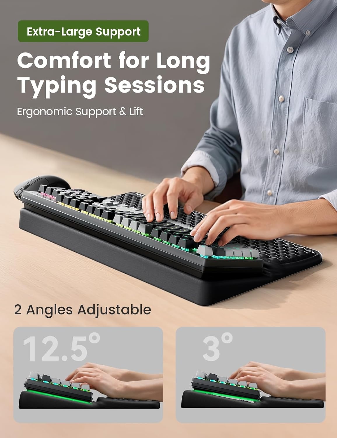 image:imageVaydeer Wrist Rest with Keyboard Stand Computer Wrist Support Pad Ergonomic Keyboard Riser Holder Lifter Tray with Wrist Pad Memory Foam Desk Cushion Palm Hand Typing for Office Home SchoolPinkBlack