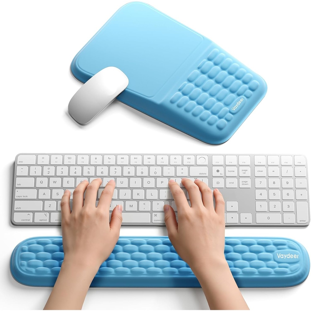 image:image2in1 Keyboard amp Mouse Wrist Rest Set Ergonomic PainRelief Support Memory Foam Wrist Cushion with 8 Slope amp Massage Nubs NonSlip PU Base Relieves Wrist Pain amp Carpal Tunnel from Long TypingBlue