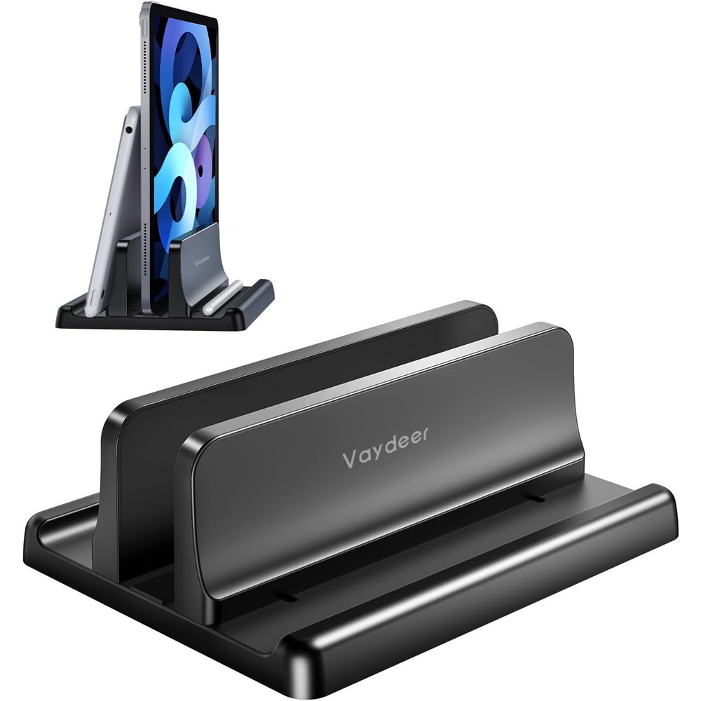 image:imageVaydeer Vertical Laptop Stand Holder Organizer Plastic Adjustable Desktop Notebook Dock SpaceSaving 3 in 1 for All MacBook Pro AirMacHPDellMicrosoft SurfaceLenovoup to 173 inches BlackBlack