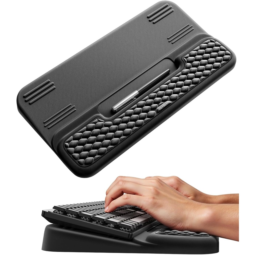 image:imageVaydeer Wrist Rest with Keyboard Stand Computer Wrist Support Pad Ergonomic Keyboard Riser Holder Lift Tray with Wrist Pad Soft Memory Foam Desk Cushion Palm Arm Hand Typing for Office Home GiftBlack