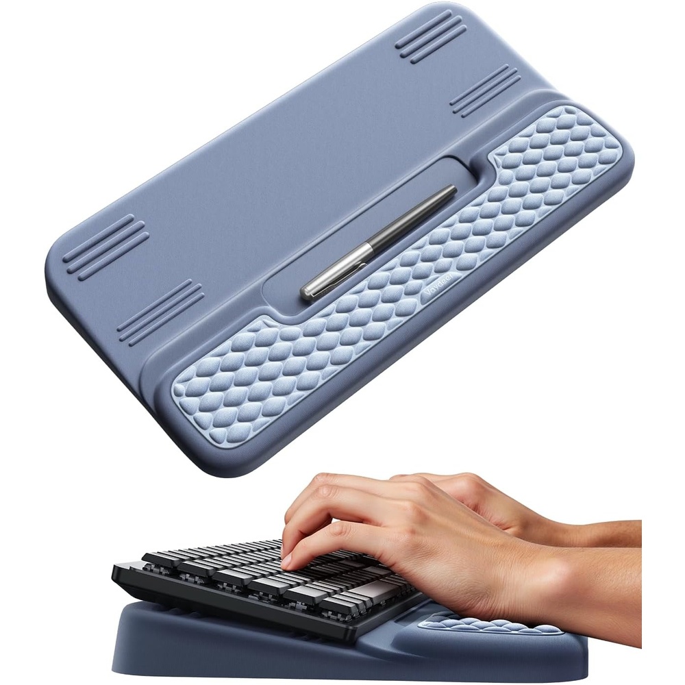 image:imageVaydeer Wrist Rest with Keyboard Stand Computer Wrist Support Pad Ergonomic Keyboard Riser Holder Lift Tray with Wrist Pad Soft Memory Foam Desk Cushion Palm Arm Hand Typing for Office Home GiftLight and Dark Blue