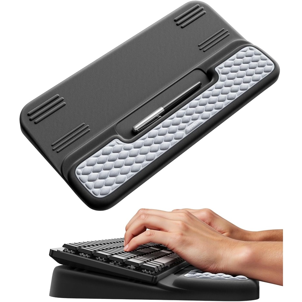 image:imageVaydeer Wrist Rest with Keyboard Stand Computer Wrist Support Pad Ergonomic Keyboard Riser Holder Lift Tray with Wrist Pad Soft Memory Foam Desk Cushion Palm Arm Hand Typing for Office Home GiftBlack and Gray