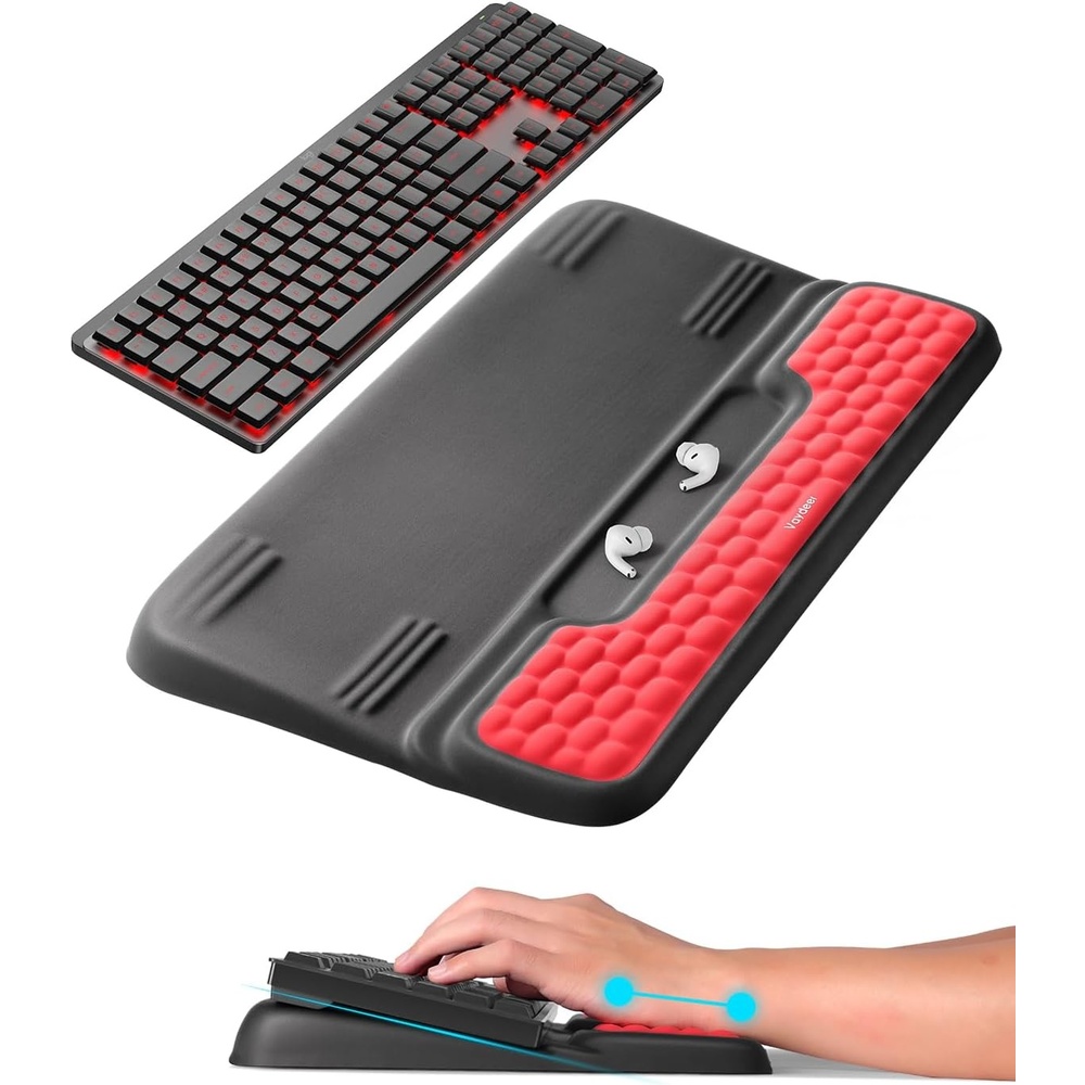 image:imageVaydeer Wrist Rest with Keyboard Stand Computer Wrist Support Pad Ergonomic Keyboard Riser Holder Lift Tray with Wrist Pad Soft Memory Foam Desk Cushion Palm Arm Hand Typing for Office Home GiftRed and Black